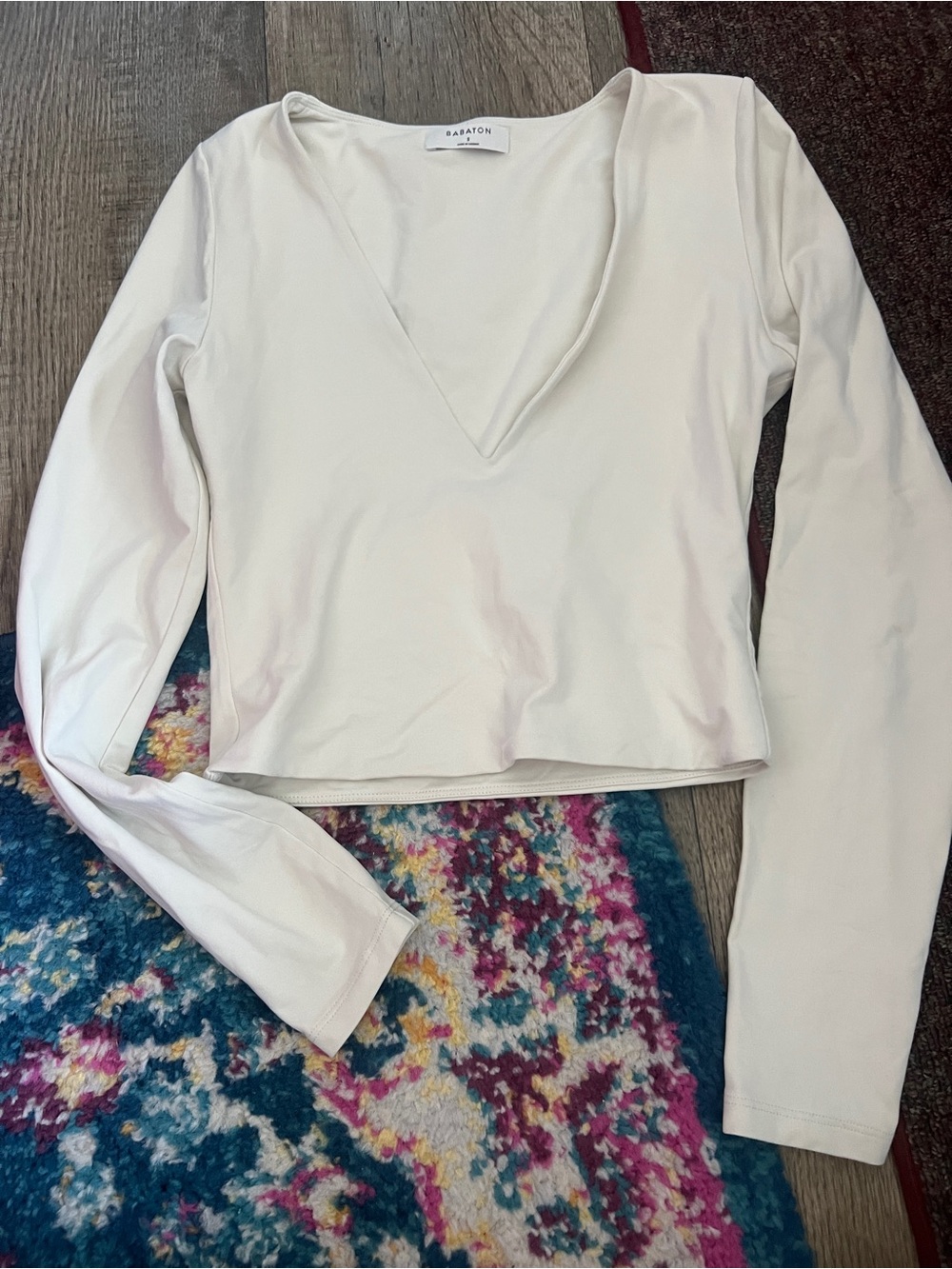 Babaton Ivory V-Neck Long Sleeve Top